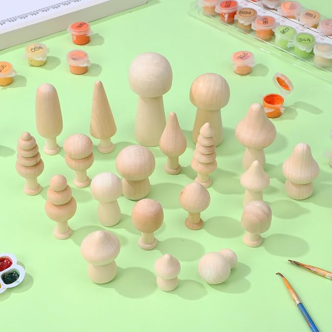 Kisangel 20pcs Mini Wood Mushrooms Wooden Trees Unpainted Little Pegs