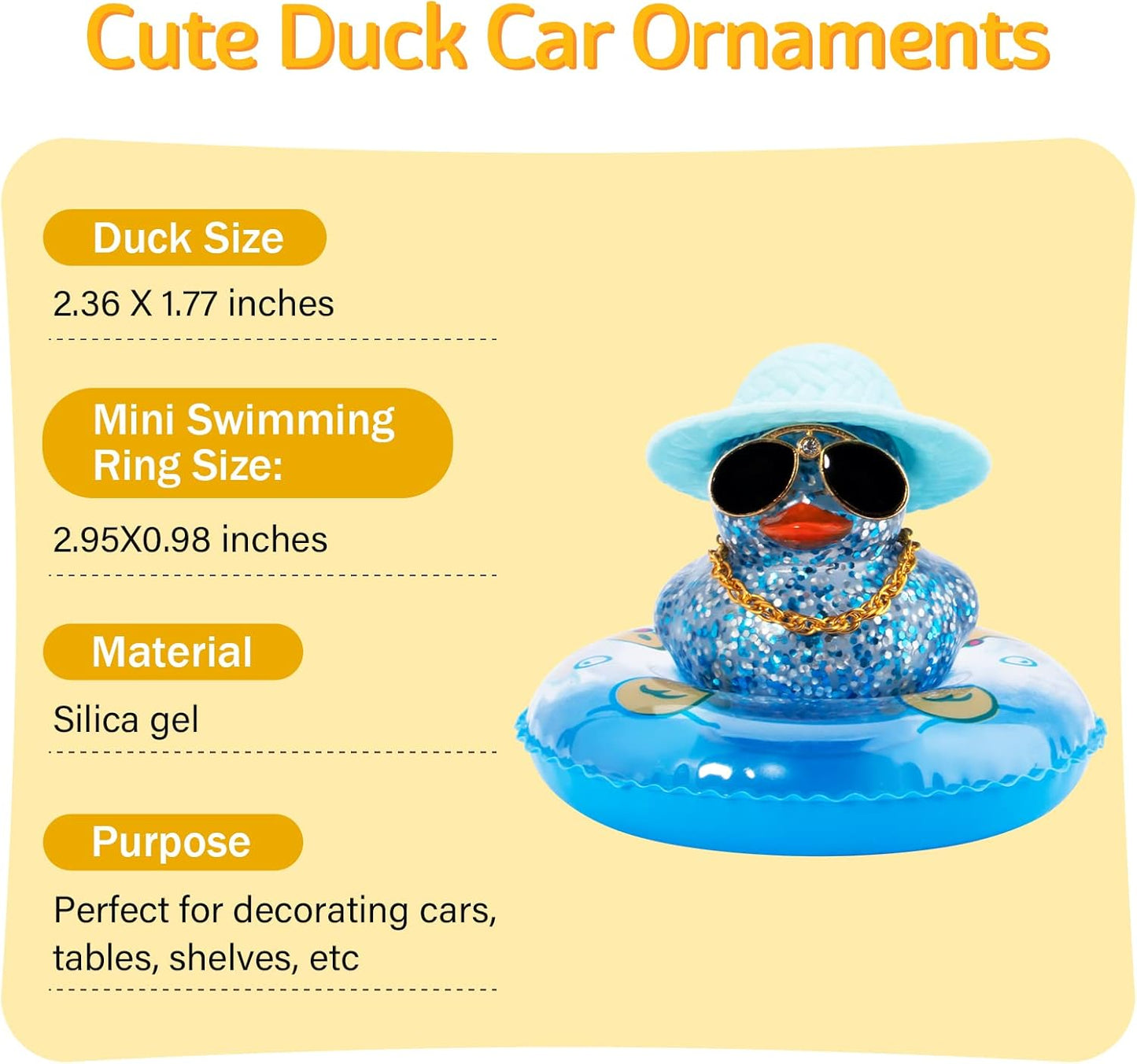 wonuu 2Pcs Car Dashboard Decorations Color Ducks, Rubber Duck for Car Ornament Accessories with Mini Hat Sunglasses Necklace and Swim Ring, B_Dark Blue Duck+Blue Sun Hat&Blue Sun Hat
