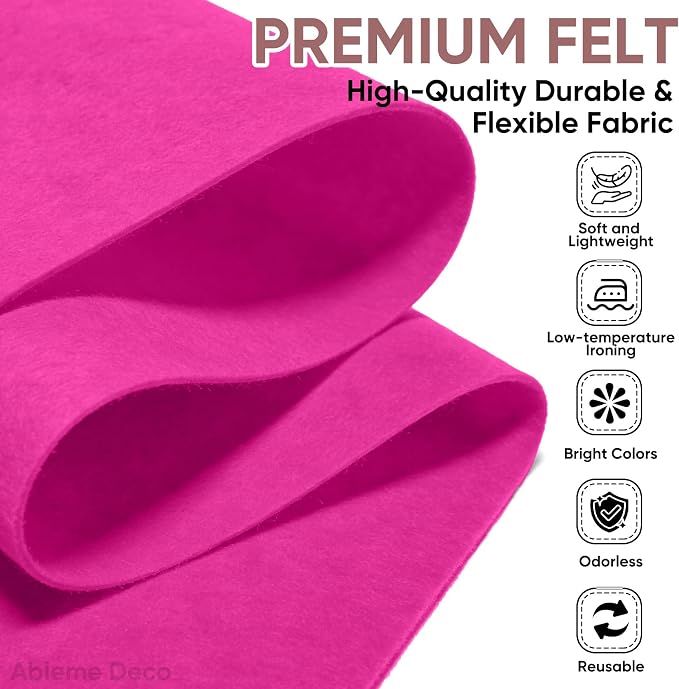 Soft Felt Fabric Sheet 18" x 36", 1.6mm Acrylic Craft Felt, Fuchsia | Soft