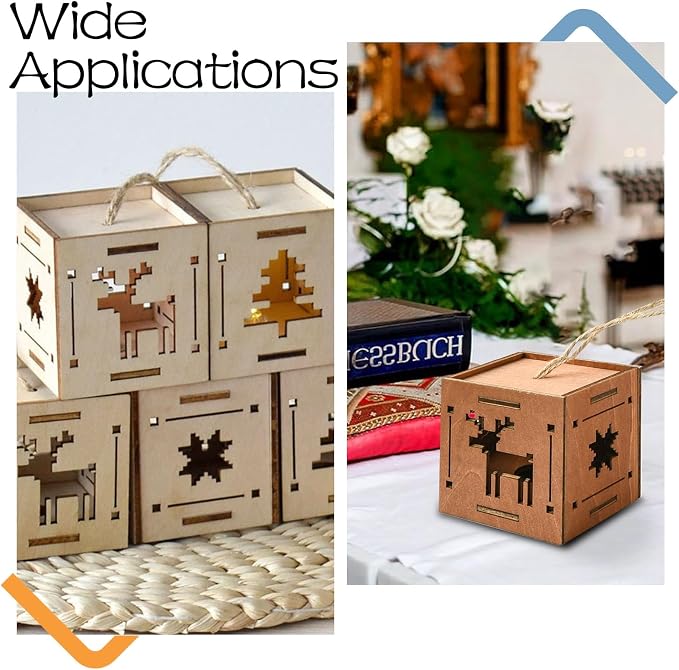 6 pcs 2 Styles Christmas Splicing Theme Undyed Wooden Cutout Charms Square