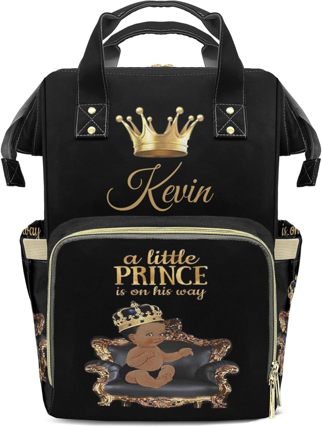Personalized Diaper Bag for Boys, Black Crown Custom Diaper Bag with Thermal Pockets Multifunctional Nursing Baby Bags Large Capacity Nappy Bag Travel Nappy Backpack for Baby Boys