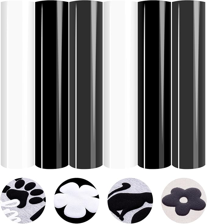 HTVSTD Grey Black White Puff HTV Heat Transfer Vinyl 6pcs 12×10in | 3D Puffy