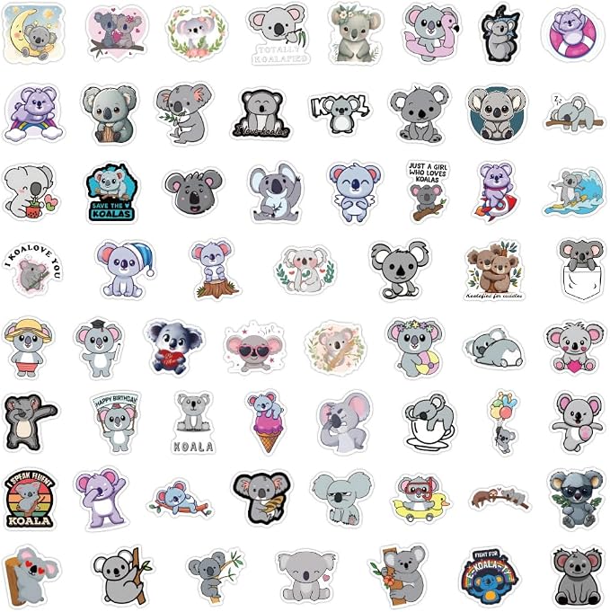 62Pcs Cute Koala Stickers for Kids Adults, Waterproof Vinyl Koala Bear Stickers