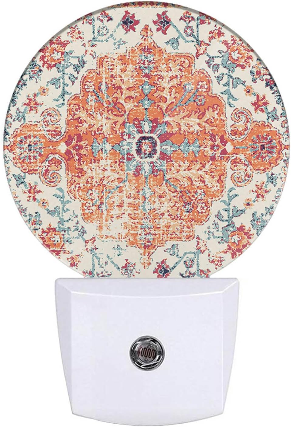 Boho Mandala Night Light Vintage Floral Flowers Carpet Pattern Night Lights Plug into Wall 0.5W LED Lighting Auto on/Off for Hallway Stairway Kitchen Home Decor