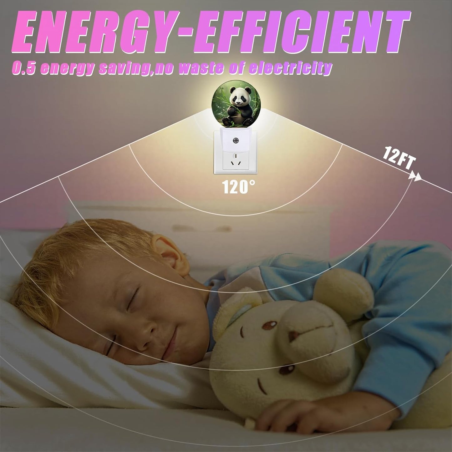 Cute Panda Night Light Animals Night Lights LED Lamp Round Plug into Wall Nightlight with Dusk to Dawn Sensor Home Hallway Stairway Kitchen Decor