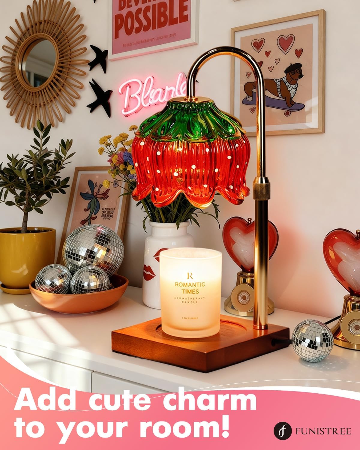 Strawberry Candle Warmer Lamp with Timer Dimmer, Adjustable Height Gifts for Women Mom Birthday Christmas House Warming Gifts New Home Bedroom Decor, Cute Candle Warmer Light for Jar Candles
