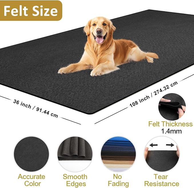 XSEINO Black Large Felt Fabric 108" X 36 ", 1.4 mm Thick Soft Felt Fabric Sheet