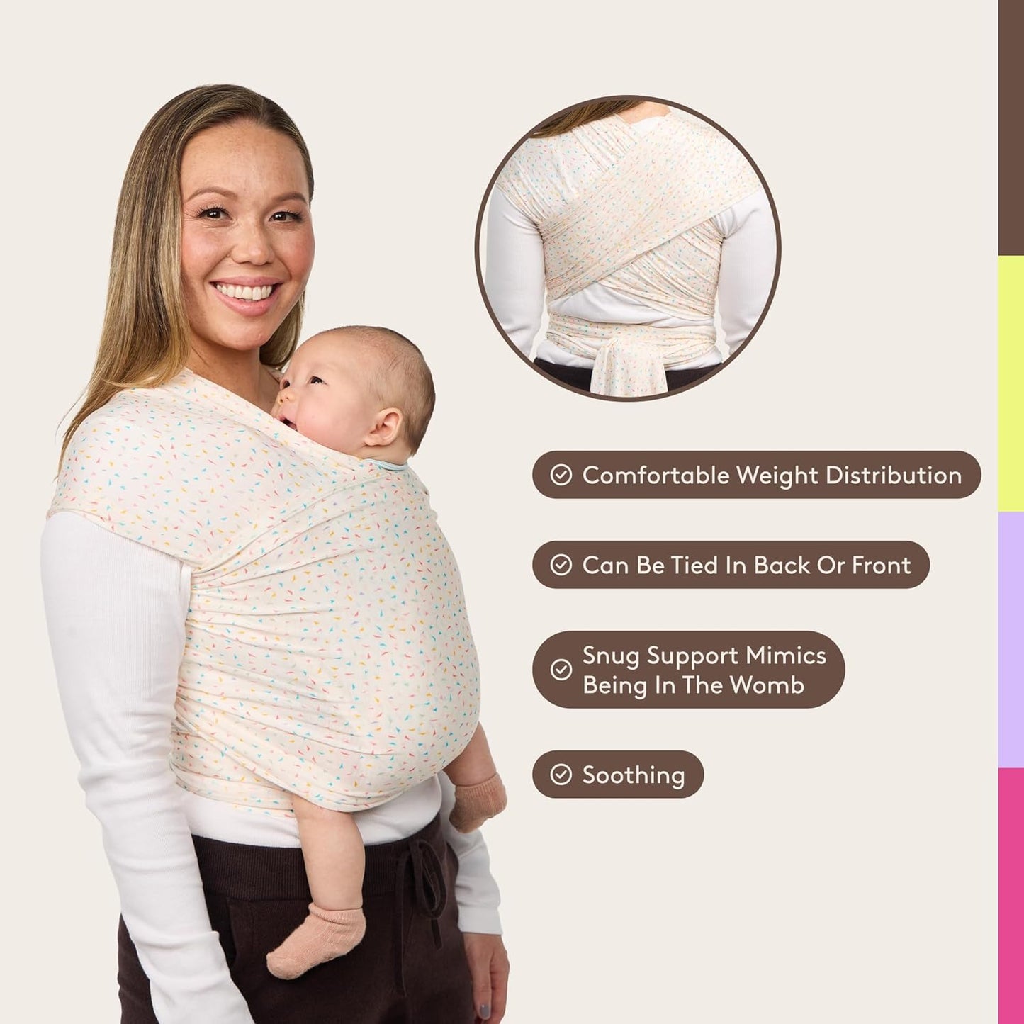 Baby Tula Stretchy Tencel™ Baby Wrap Carrier – Soft Newborn & Infant Wrap Sling, Ergonomic Hands-Free Baby Carrier, Breathable & Adjustable, Eco-Friendly for 8–25 lbs - Confetti
