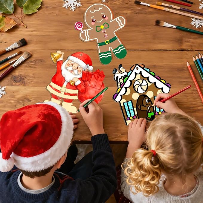 Large Size 7" Christmas Crafts for Kids Wooden Gingerbread House Ornaments