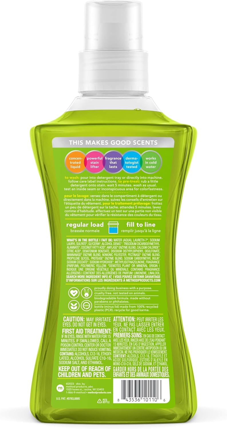 Method Liquid Laundry Detergent, Coconut + Cactus Water, 66 Loads Per Bottle, Stain Remover, 53.5 Fl Oz (Pack of 1)
