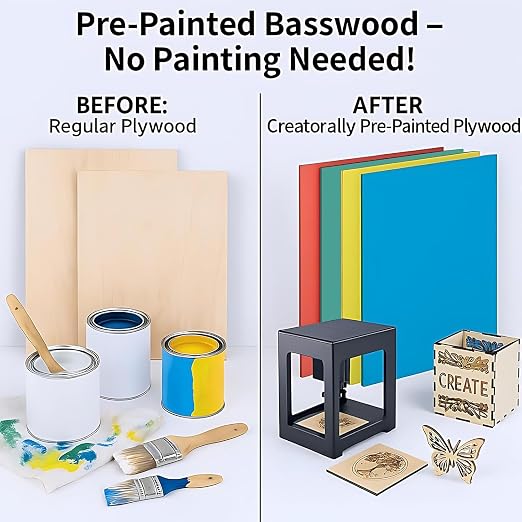 8 Pack Pre-Painted Colored Plywood Sheets, 11.7"x8.3"x1/8" Basswood