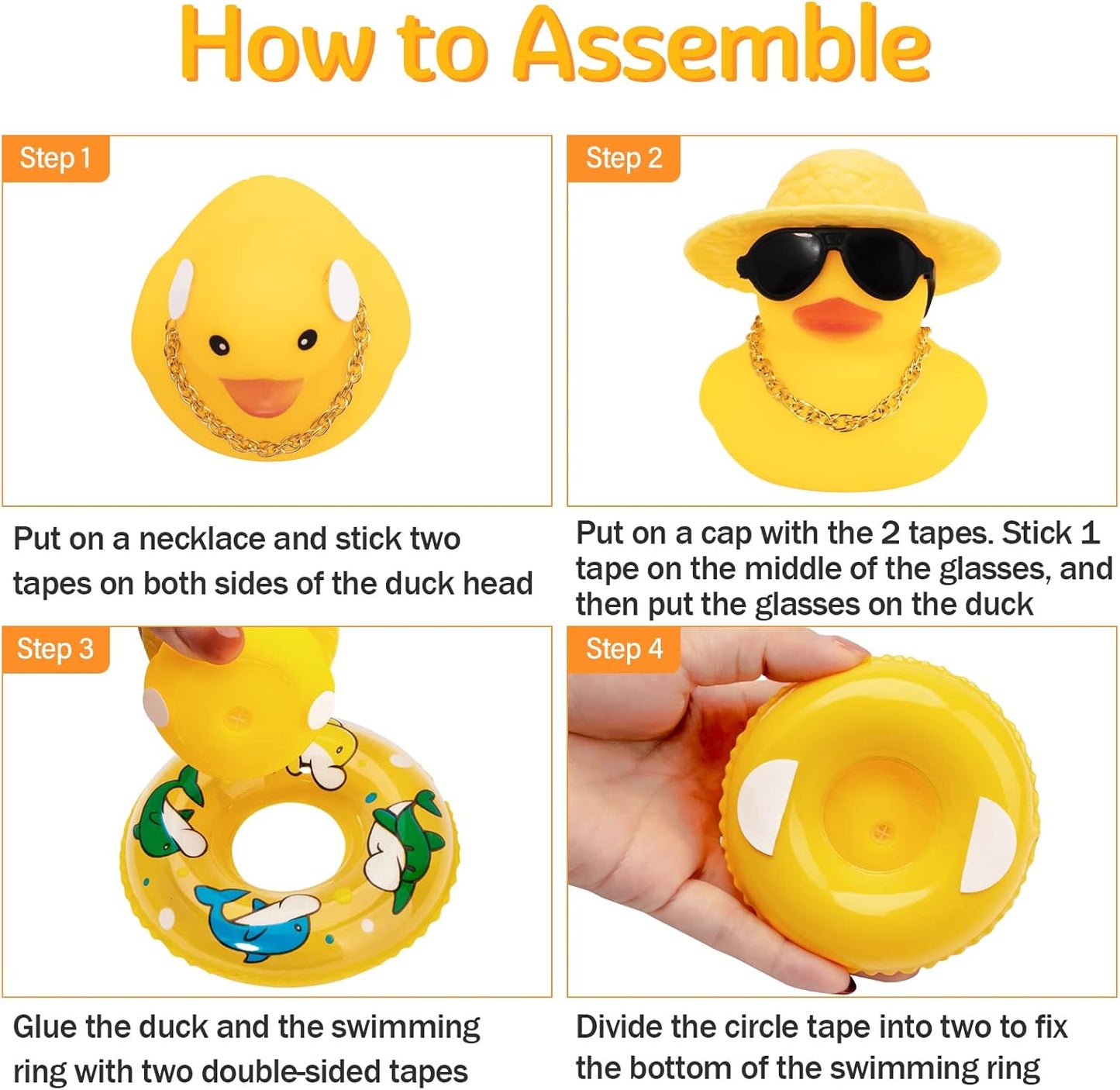 wonuu Car Rubber Duck, Yellow Duck Decoration Dashboard with Sun Hat Swim Ring Necklace Sunglasses for Car Dashboard Decorations