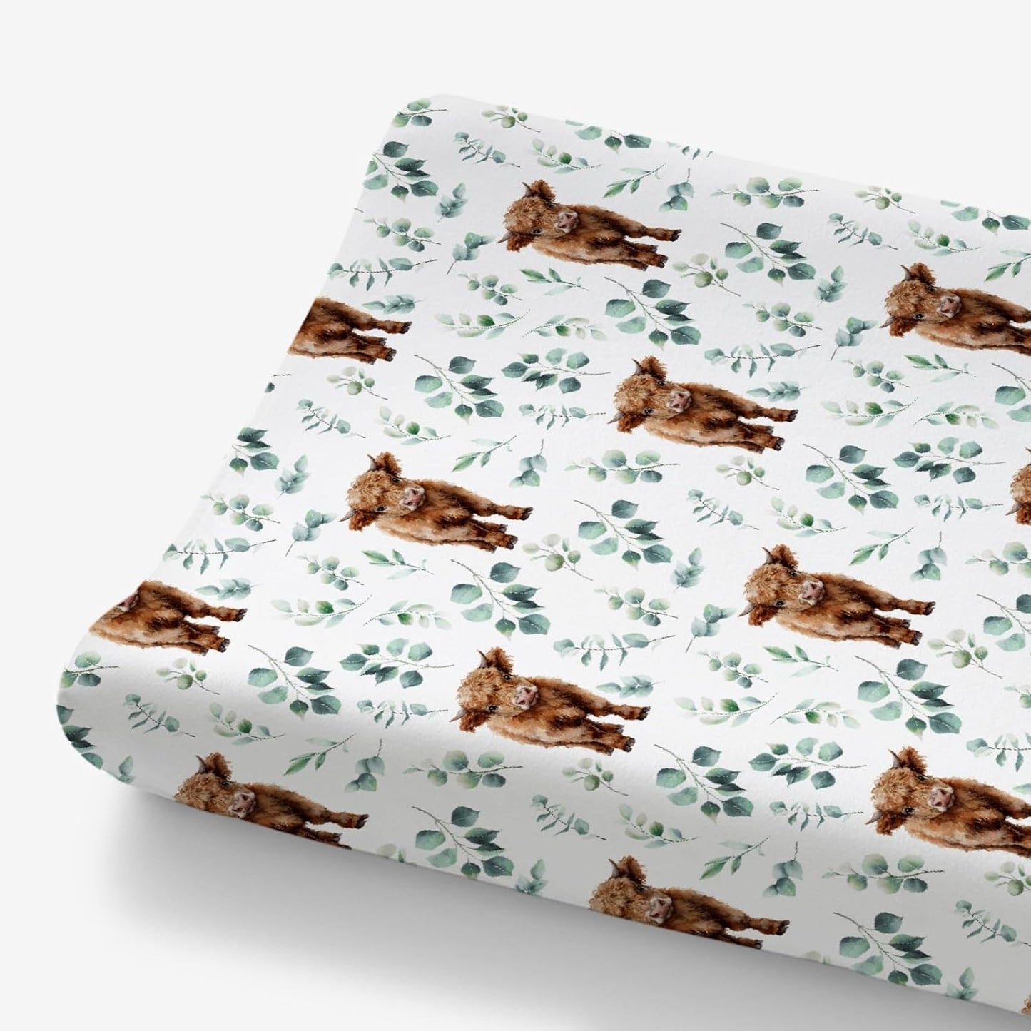HawSkgFub Highland Cow Eucalyptus Leaf Changing Pad Cover for Baby Girl Boy, Natural Western Farm Animal Diaper Change Table Covers, Soft Stretchy Safe Snug Fitted Changing Mat Sheet Fit 32"/34" x 16"