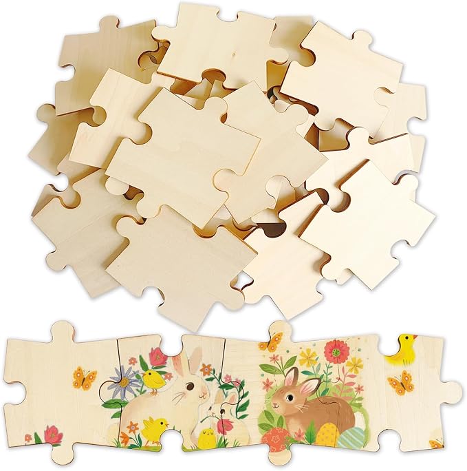 50 Piece Blank Wooden Puzzle Jumbo Size, Each Piece 4x3.2 Inches | Wooden Blank