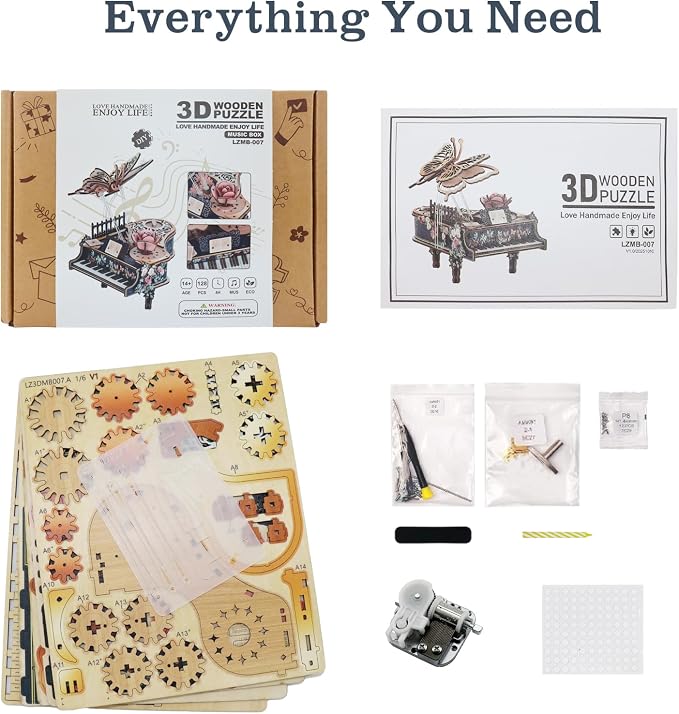3D Puzzles for Adults, 3D Wooden Puzzle-Magic Piano, Mechanical Model Kit Music