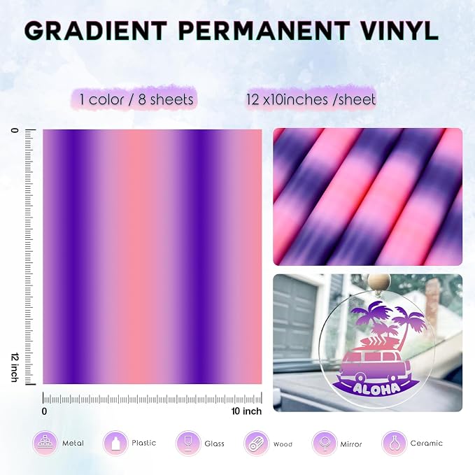 Tintnut Gradient Permanent Vinyl 8 Pcs12x10in Pink Purple Adhesive Vinyl |