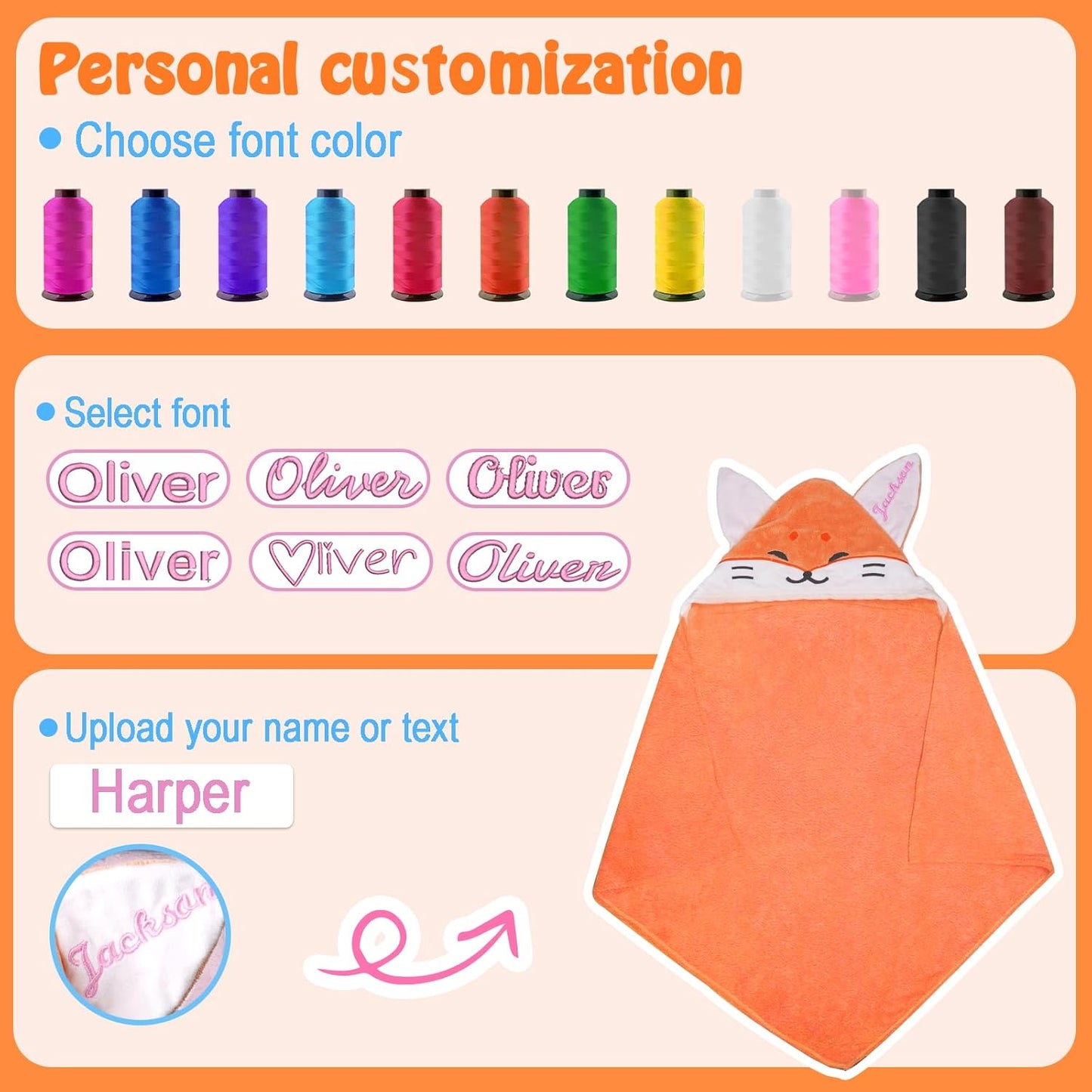 Custom Hooded Baby Towel with Name, Soft and Absorbent Customized Fox Toddler Towels, Baby Bath Towel for Boys and Girls, Easter Birthday Towel for Kids，Babies, Toddlers, Newborns Essential