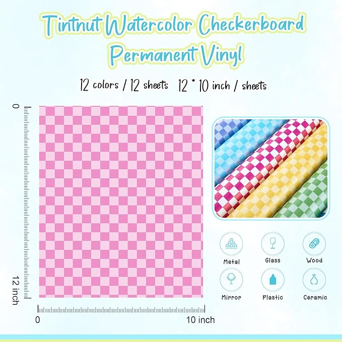 Tintnut Colorful Checkerboard Permanent Vinyl, waterproof, easy peel & stick