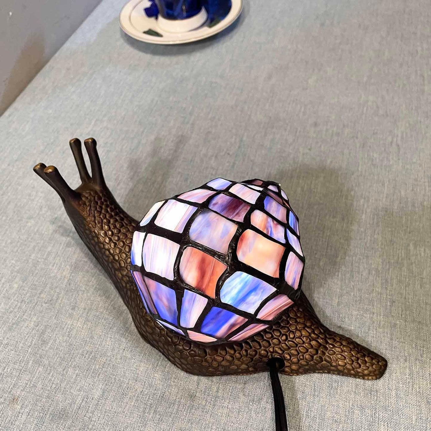 Bieye L10976 Land Snail Tiffany Style Stained Glass Accent Table Lamp for Home Decoration (Purple, 10" D x 5" W x 5" H)