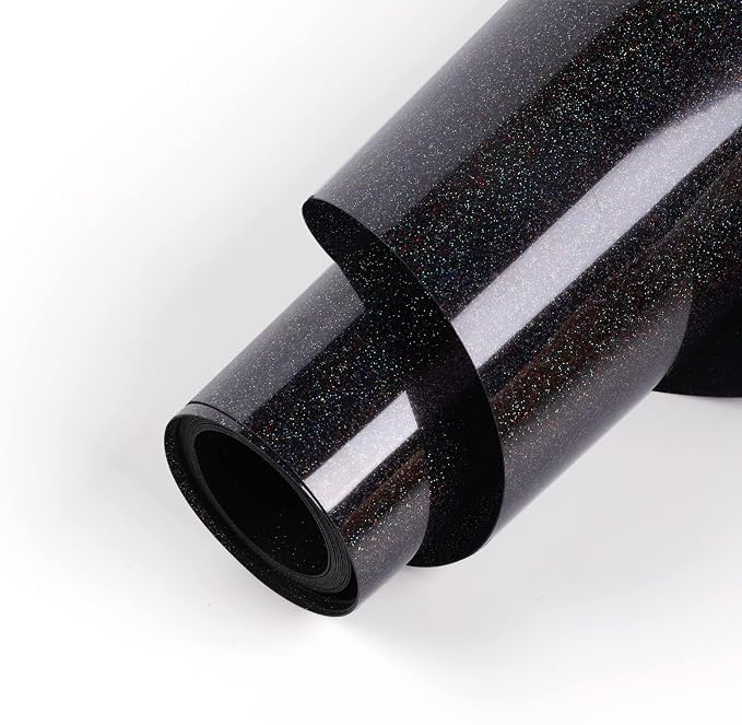 HTVRONT Black Glitter Heat Transfer Vinyl, Iron on Vinyl