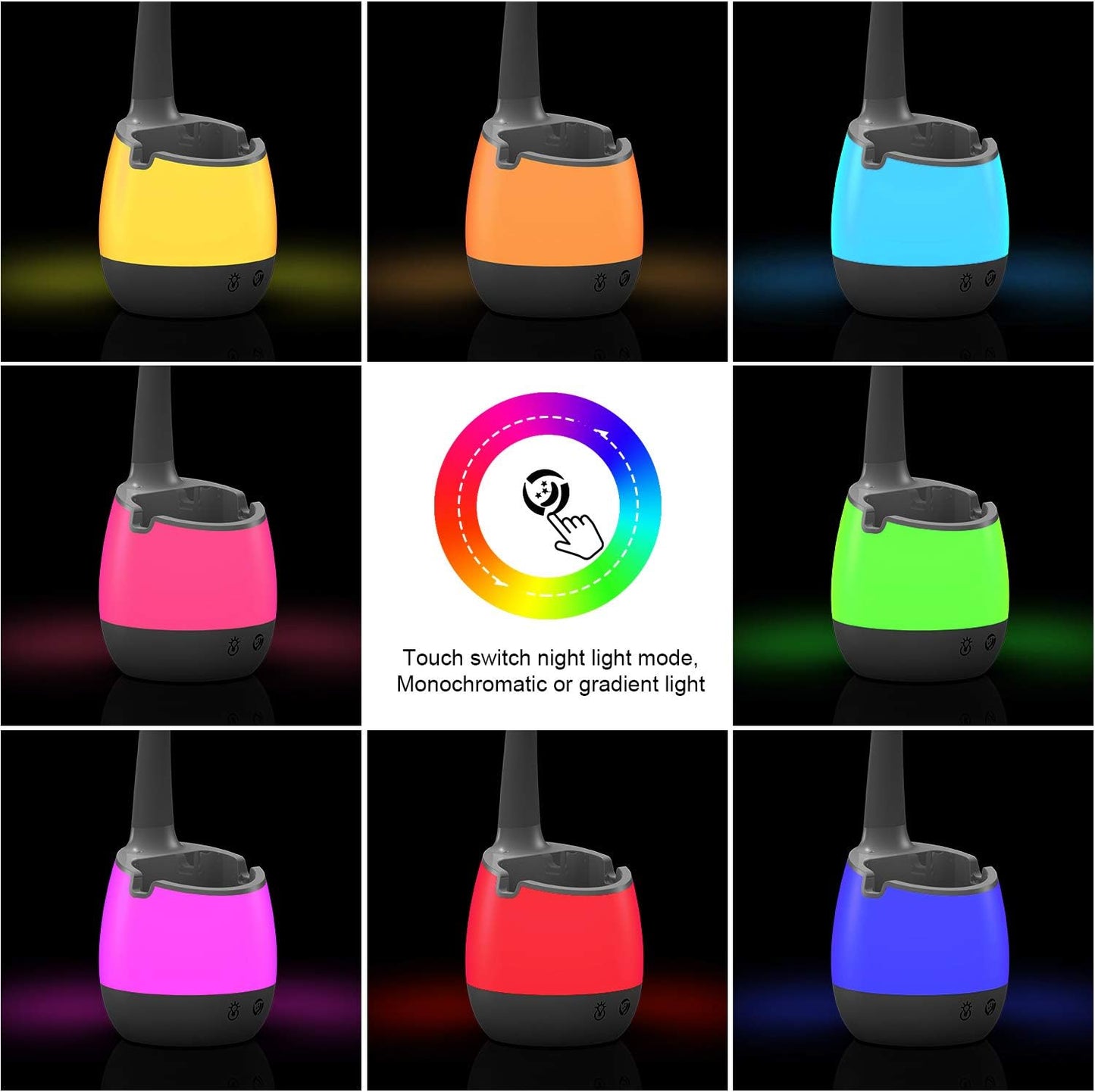 ERAY Rechargeable Battery Operated Lamp with 3 Color Modes/8 Colors Night Light/Pen Holder, Kids LED Desk Table Lamp for Home Office Dorm Reading Studying, Eye Caring, Ideal Gifts, Adapter Included
