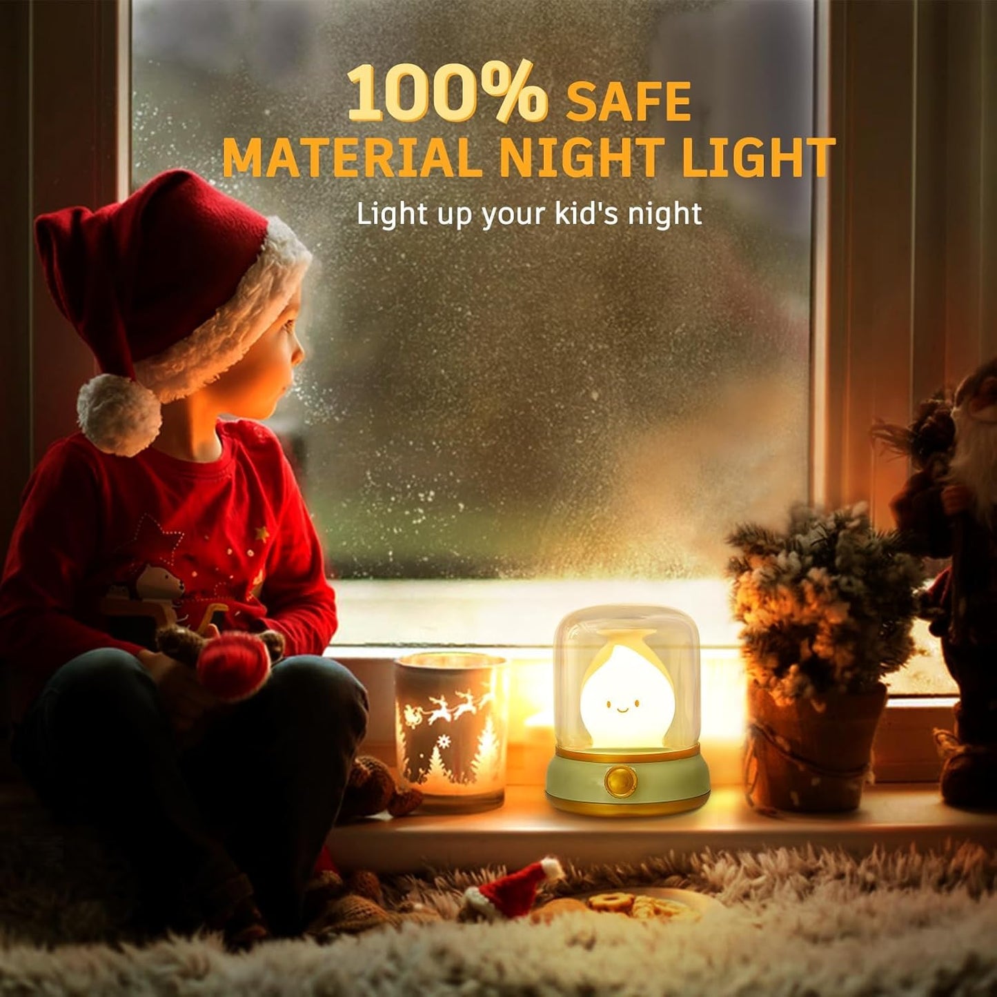 Ghost Campfire Night Light, Small Cute Desk Lamp, Dimmable Cordless Bedside Table Lamp, 2 Modes Rechargebale Battery Oprated Warm Night Light for Bedroom/Kids/Baby Nursery, Vintage Ambient Lighting