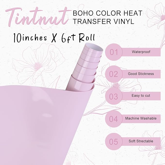 Tintnut Light Lilac Heat Transfer Vinyl, 10inx6ft Iron on Vinyl | Neutral boho
