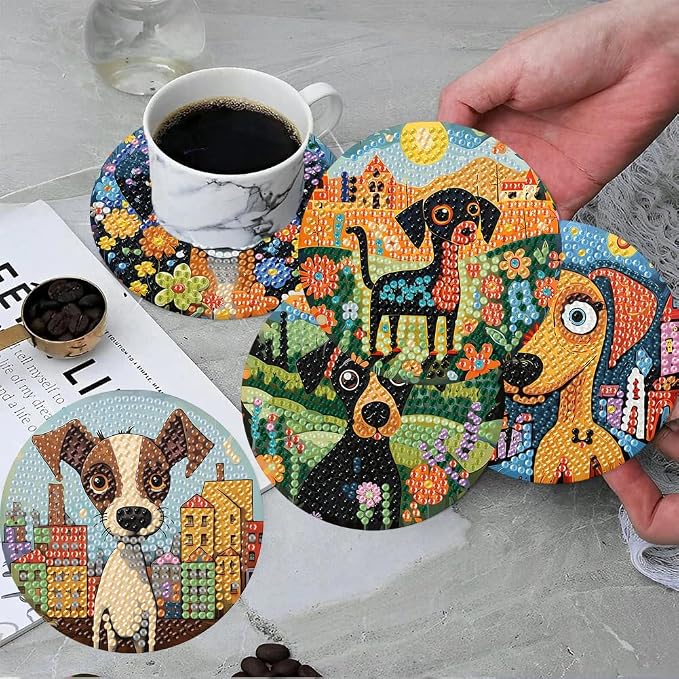 ijbnhd 8 PCS Dog Diamond Art Coasters Diamond Painting Coasters | Diamond