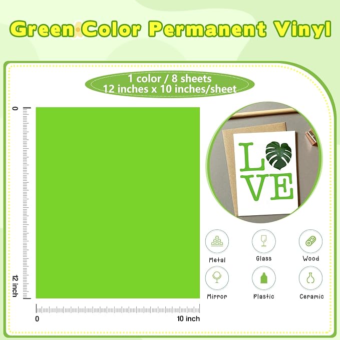 Tintnut Lawn Green Permanent Vinyl Self Adhesive Vinyl 8 Sheets 12''x10'' |