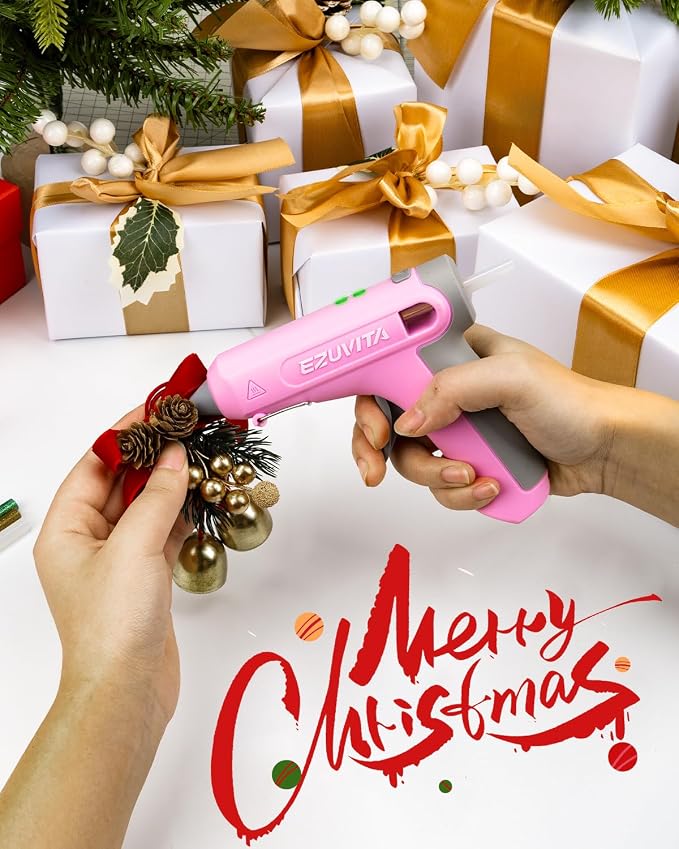 4V Pink Cordless Hot Glue Gun Kit, 30-Piece Glue Sticks | 2600mAh Built-In