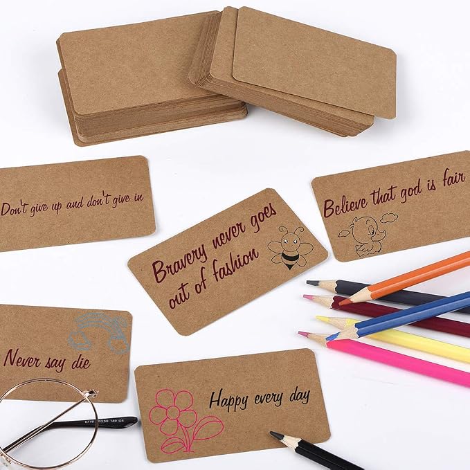Nettbe 100pcs 3.54"x2" Blank Kraft Paper Business Card, Words Message Notes