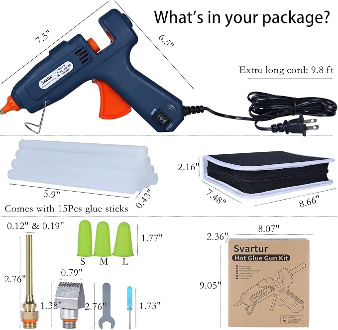 Full Size Hot Glue Gun with Case, 60W/100W/OFF Switch, 9.8ft Extra-long Power