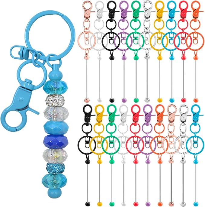 40 Pcs Beadable Keychains Bulk Kit – DIY Keychain Making Supplies