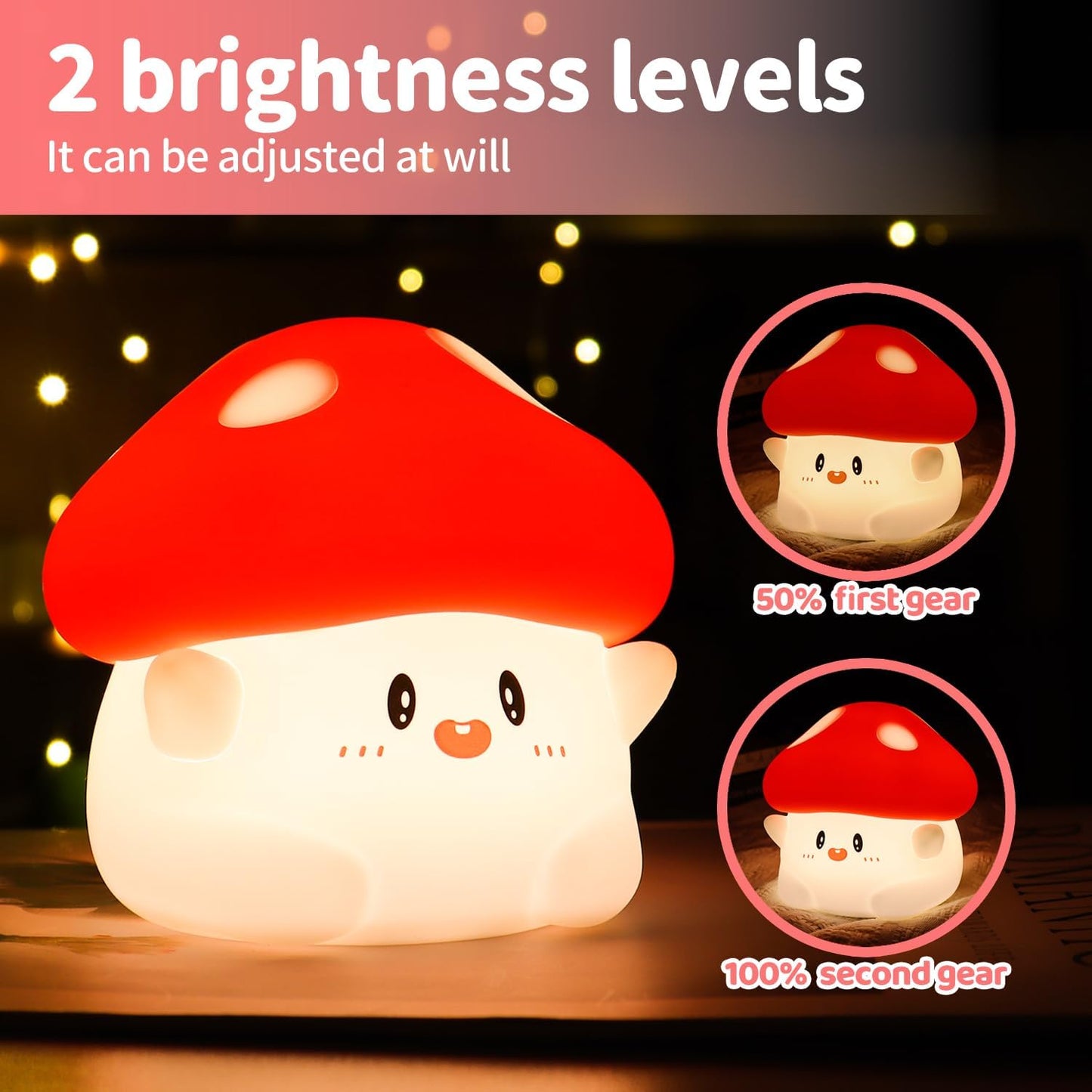 Mushroom Night Light Silicone - Color Changing Lamp, USB Rechargeable, Long Battery Life, Soft Squishy, Dimmable Brightness - Bedroom Decor, Cute Mushroom Gifts for Kids & Adults