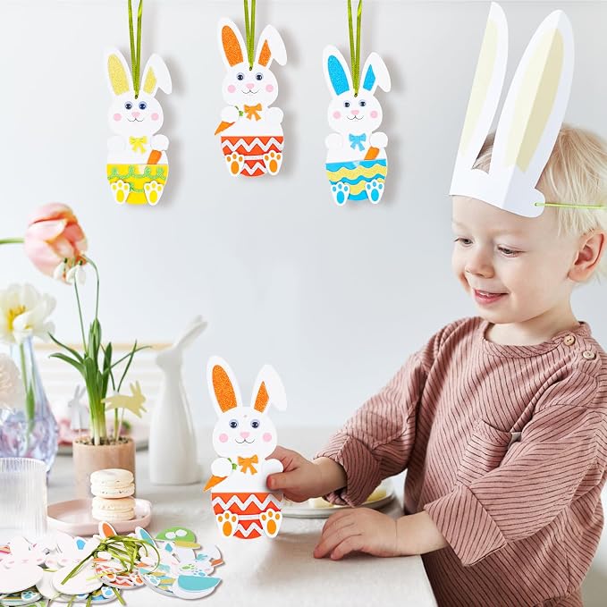 Fennoral 12 Pack Bunny Craft for Kids Make You Own Rabbit Foam Stickers
