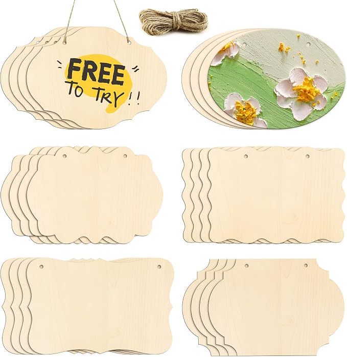 FSWCCK 24 Pieces Unfinished Hanging Wood Sign Blank