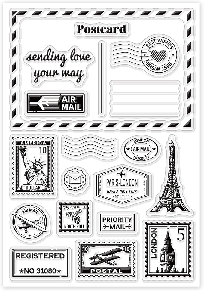 GLOBLELAND Postmark Postcard Clear Stamps Vintage Air Tickets Silicone Stamp