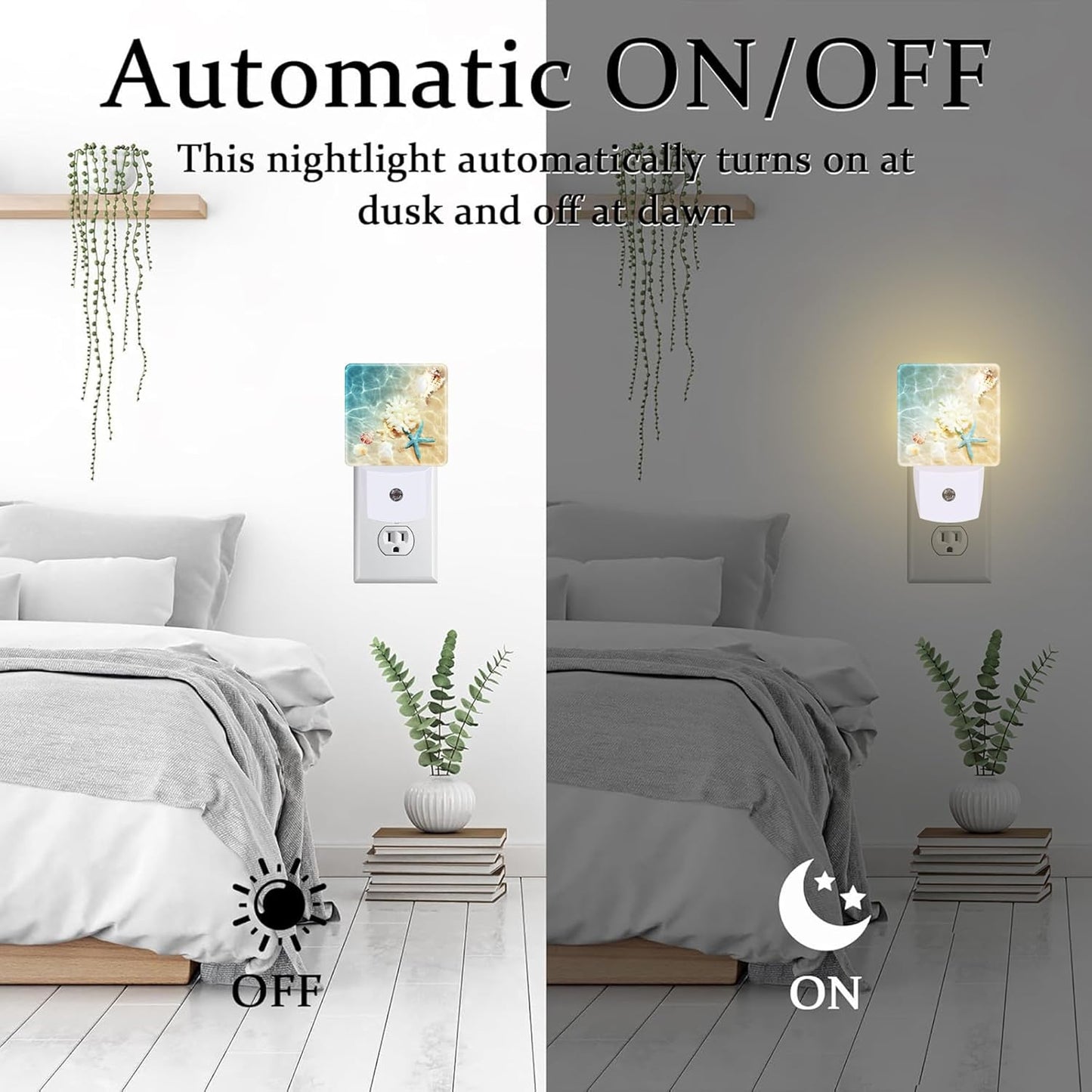 Starfishs Seashells and Coral Night Light, Summer Beach Sea Water Marine Life Dusk to Dawn Night Light Plug in,0.5w Energy Saving Sleep Friendly NightLight for Kids Boys Girls Home Decor