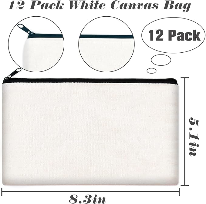 ZeeDix Canvas Zipper Pouch Bulk – 8.3 x 5 Inches Cotton Canvas Pouches