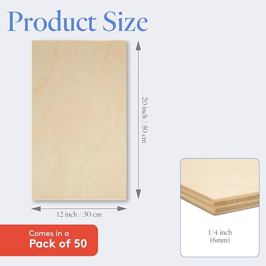 6 mm Baltic Birch Plywood 1/4 x 12 x 20 Inch, Box of 50 B/BB Grade Craft Wood