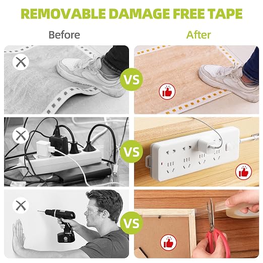 Double Sided Mounting Tape Heavy Duty, Damage Free, 0.39'' x 16.5 FT | Removable