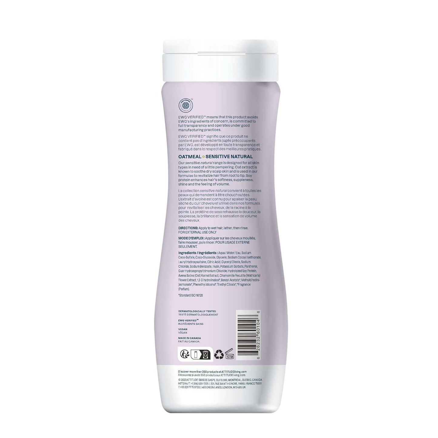 ATTITUDE Hair Shampoo for Sensitive Dry Scalp, EWG Verified, Soothing Oat, For Thin Hair, Naturally Derived Ingredients, Vegan and Plant-Based, Volume and Shine, Chamomile, 16 Fl Oz
