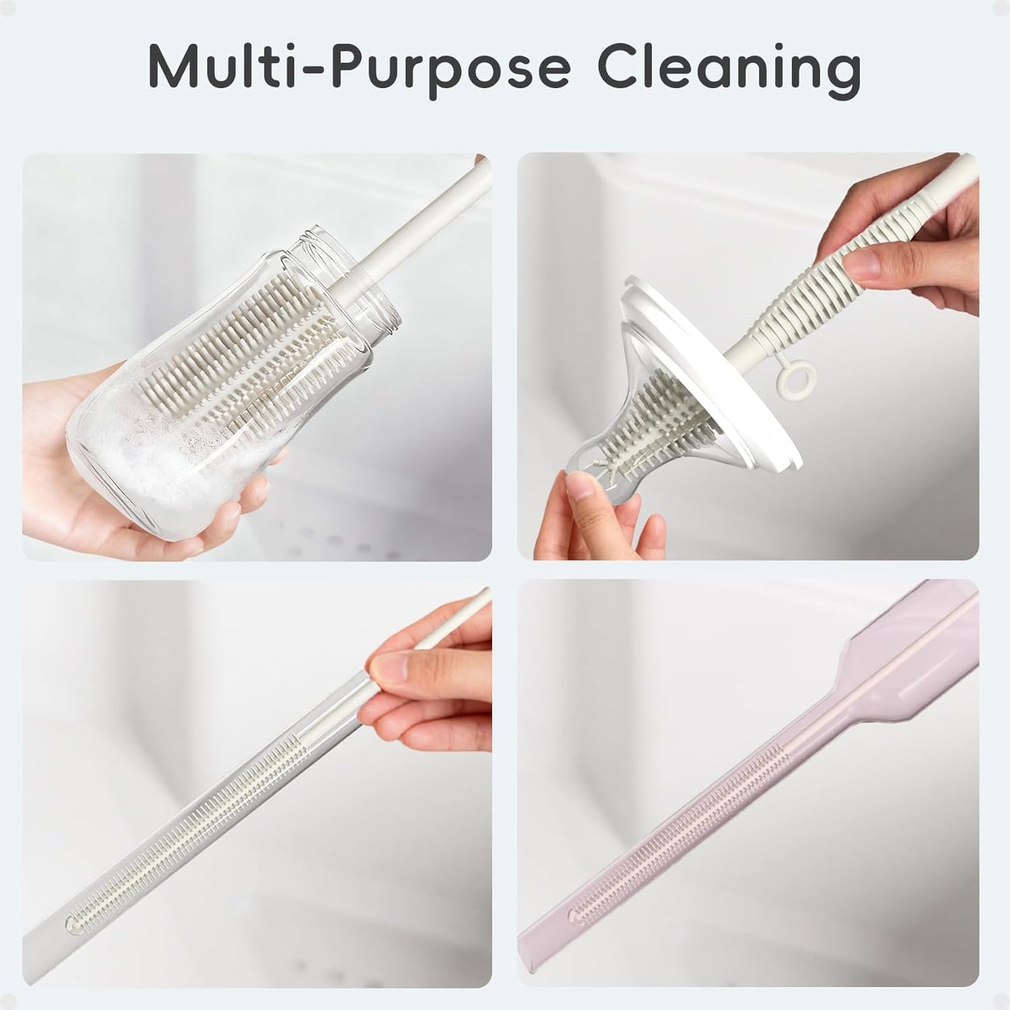 Silicone Cleaning Brush Kit,Water Bottle and Straw Cleaner Brush Set for Tumbler,Baby Bottle,Breast Pump Part,Nipple,Sippy Cup,Glass,Dishwasher Safe,BPA Free,3 Pcs