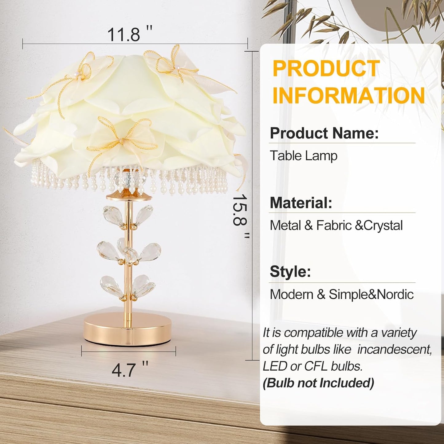 Cute White Table Lamp Girls Bedroom Modern Bow Desk Lamp Crystal Princess Bedside Light for Living Room Wedding Deco Study Room Entry Office