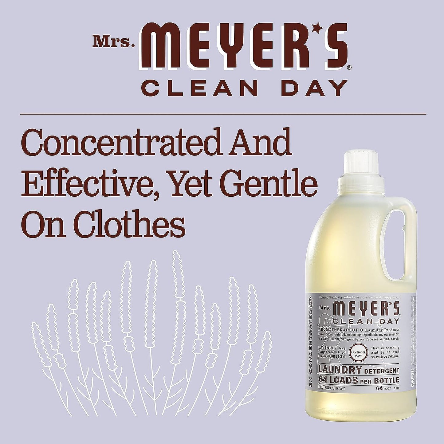 Mrs. Meyer’s Clean Day Lavender Laundry Detergent Concentrated Loads Per Bottle (64 Fl Oz (Pack of 4))
