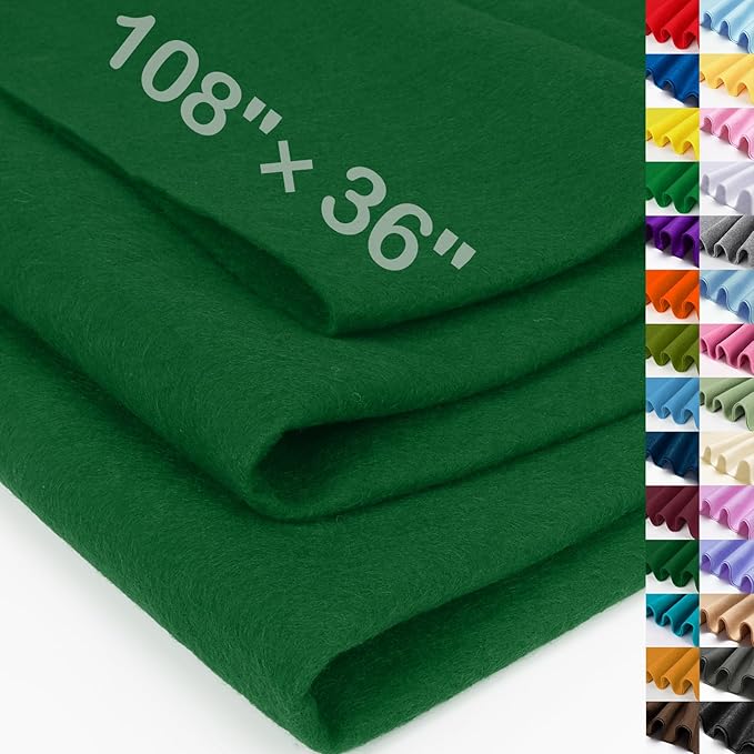 XSEINO Moss Green Large Felt Fabric 108" X 36 ", 1.4 mm Thick Soft Felt Fabric