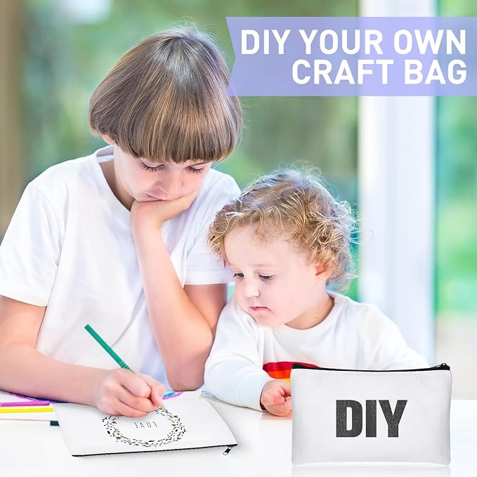 Reginary 80 Pack Canvas Zipper Makeup Bags Bulk Pencil Pouches Blank DIY Craft