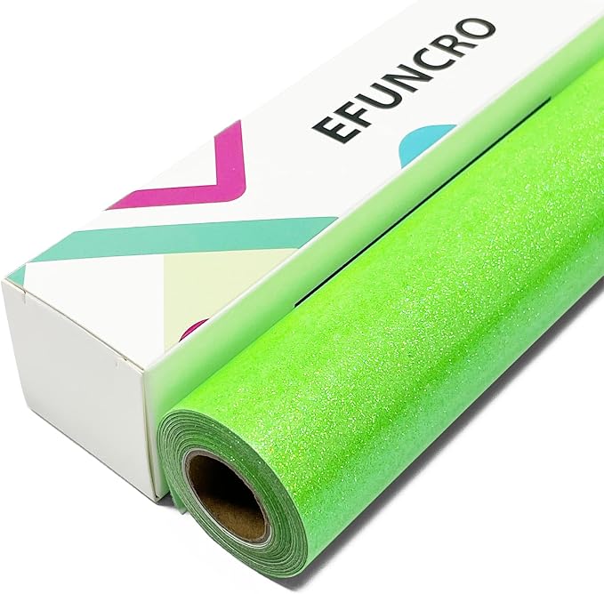 Efuncro- Fluorescent Green Glitter HTV 12''x 8ft Heat Transfer Vinyl, Iron on