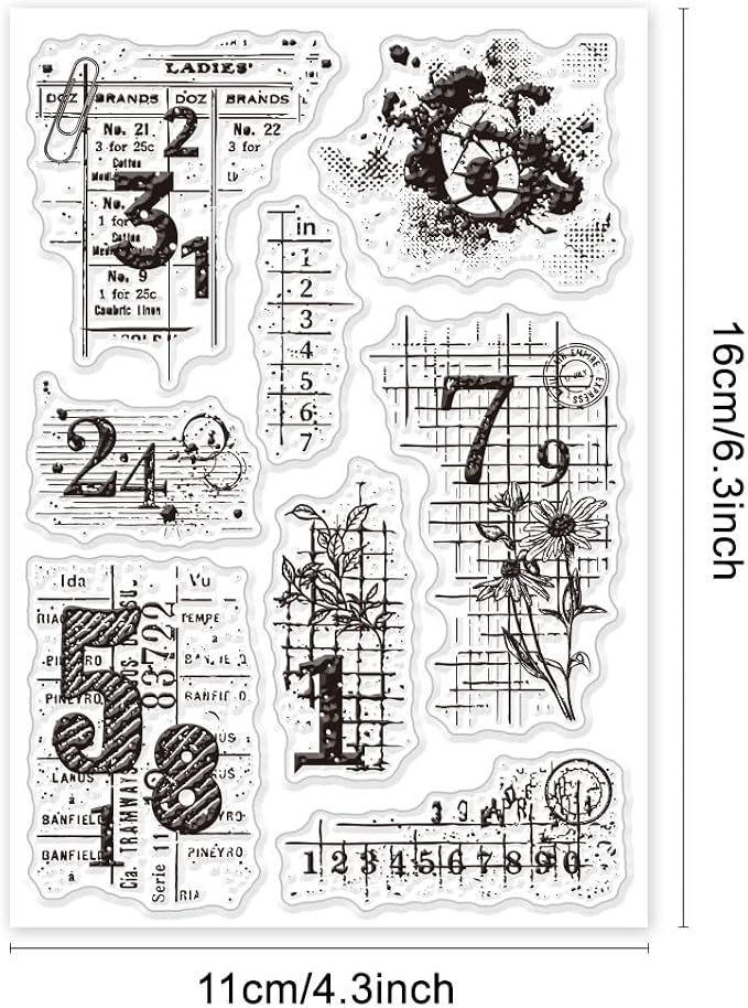 GLOBLELAND Vintage Numbers Background Clear Stamps Retro Daisy Transparent