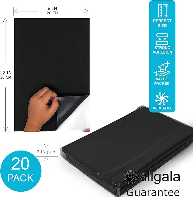 Allgala 20 Pack Self-Adhesive EVA Foam Paper 8x12 Inch Sheets-Black-CF85410